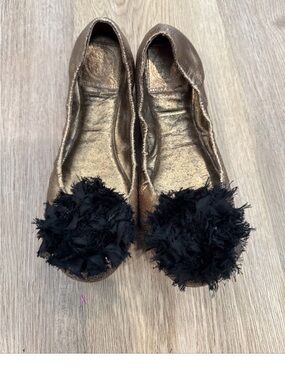 Tory Burch Metallic Bronze Crackled Leather And Black Fabric Flower Scrunch 7